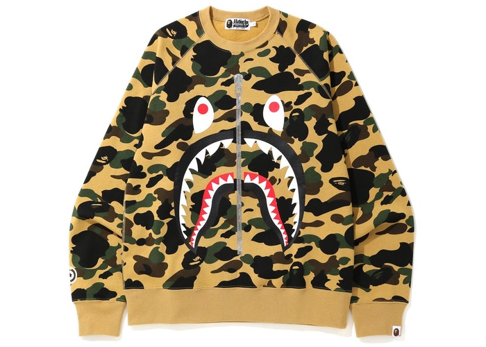 BAPE-1st-Camo-Printed-Zip-Shark--Crewneck-Yellow