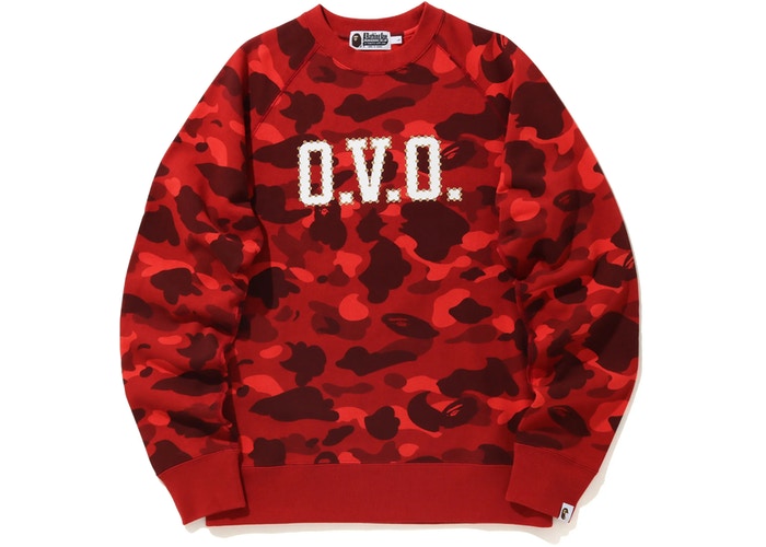 BAPE-x-OVO-Color-Camo-Crewneck-Red