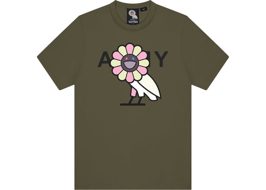 Takashi-Murakami-x-OVO-Surplus-Flower-Owl-Tee-Military-Green