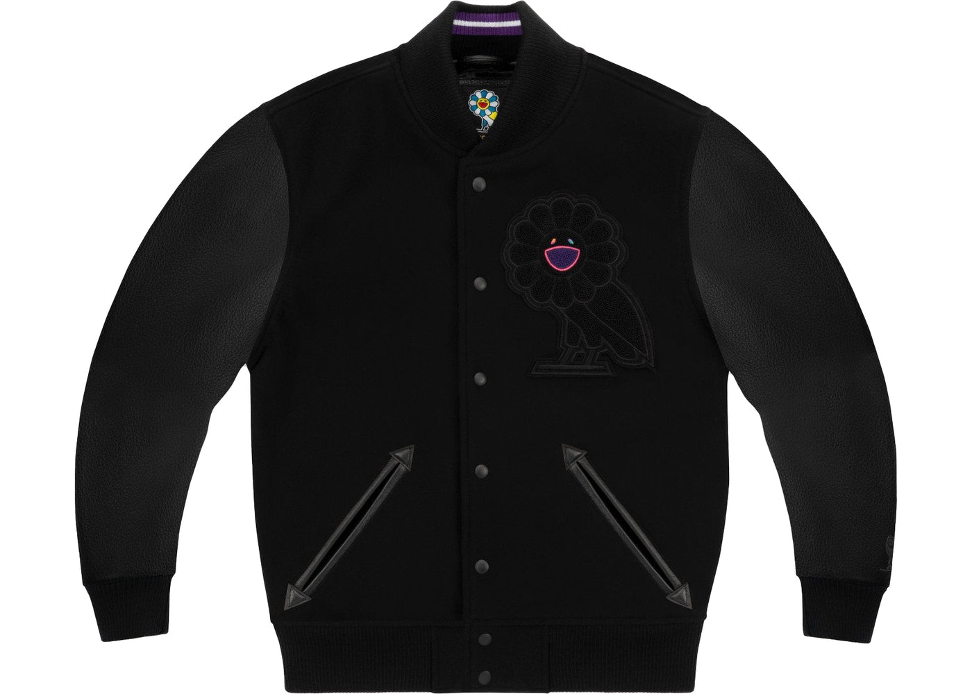 Takashi-Murakami-x-OVO-Varsity-Jacket-Black