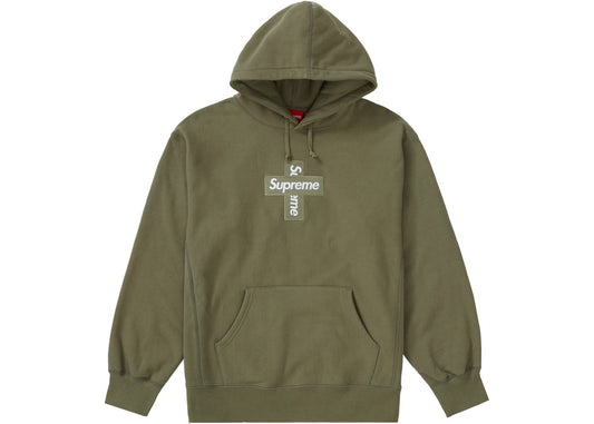 Supreme-Cross-Box-Logo-Hooded-Sweatshirt-Light-Olive